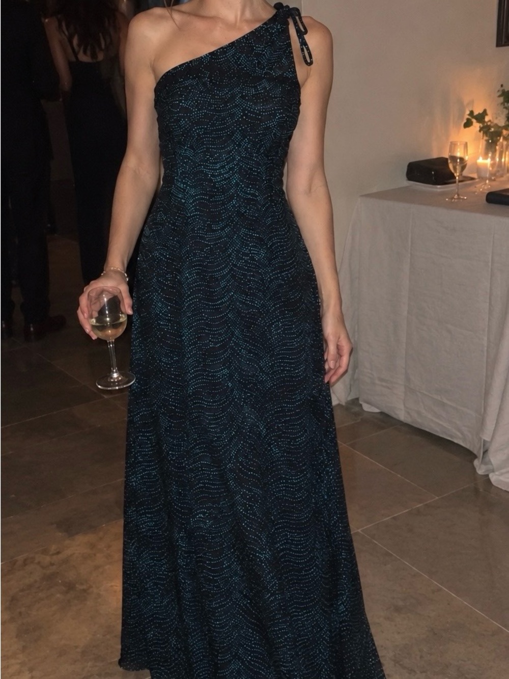 Navy Blue Sequin Asymmetrical Slip Dress